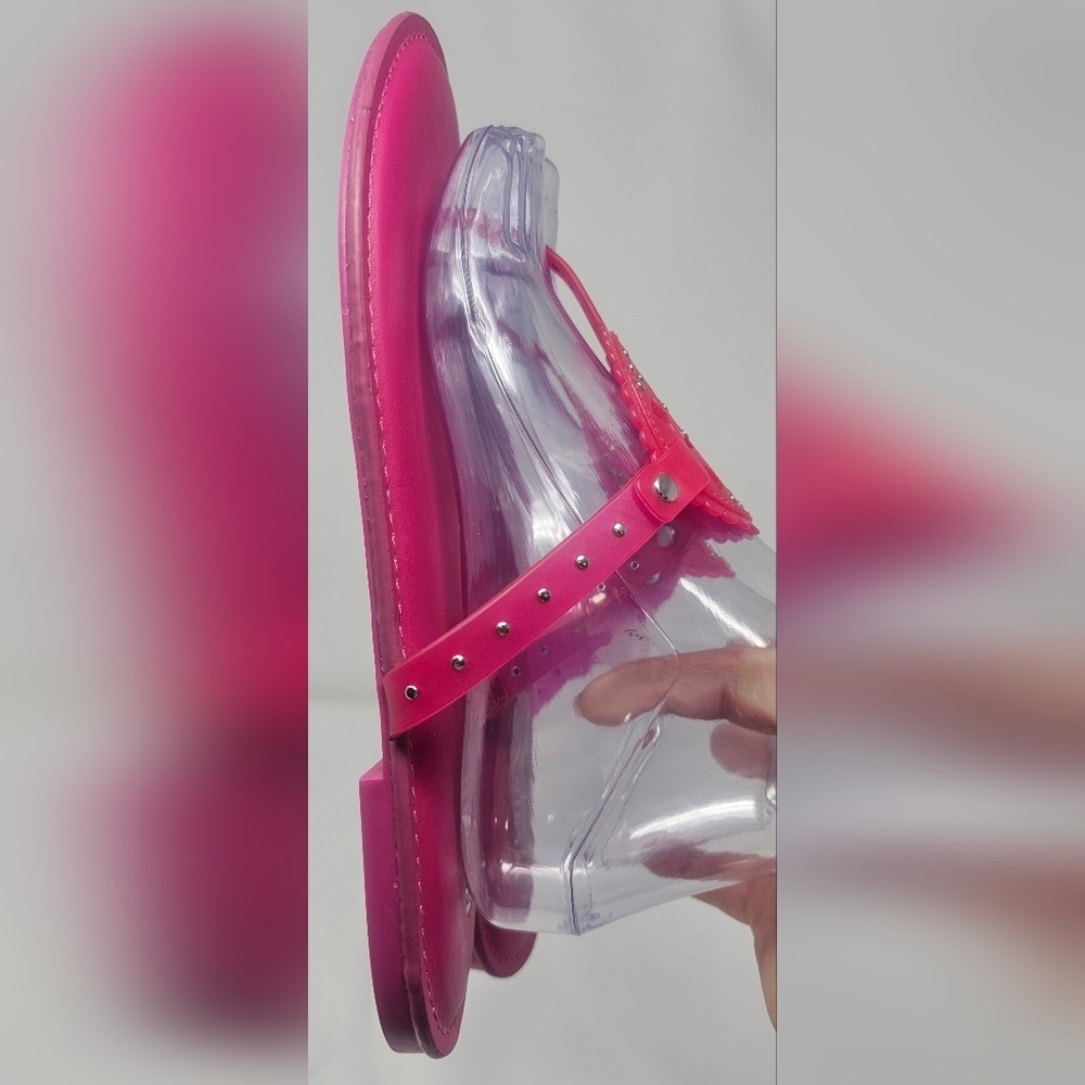 Torrid Women's Medallion T-Strap Jelly Thong Flat Sandals Fuschia NEW Size 10WW - Picture 4 of 12